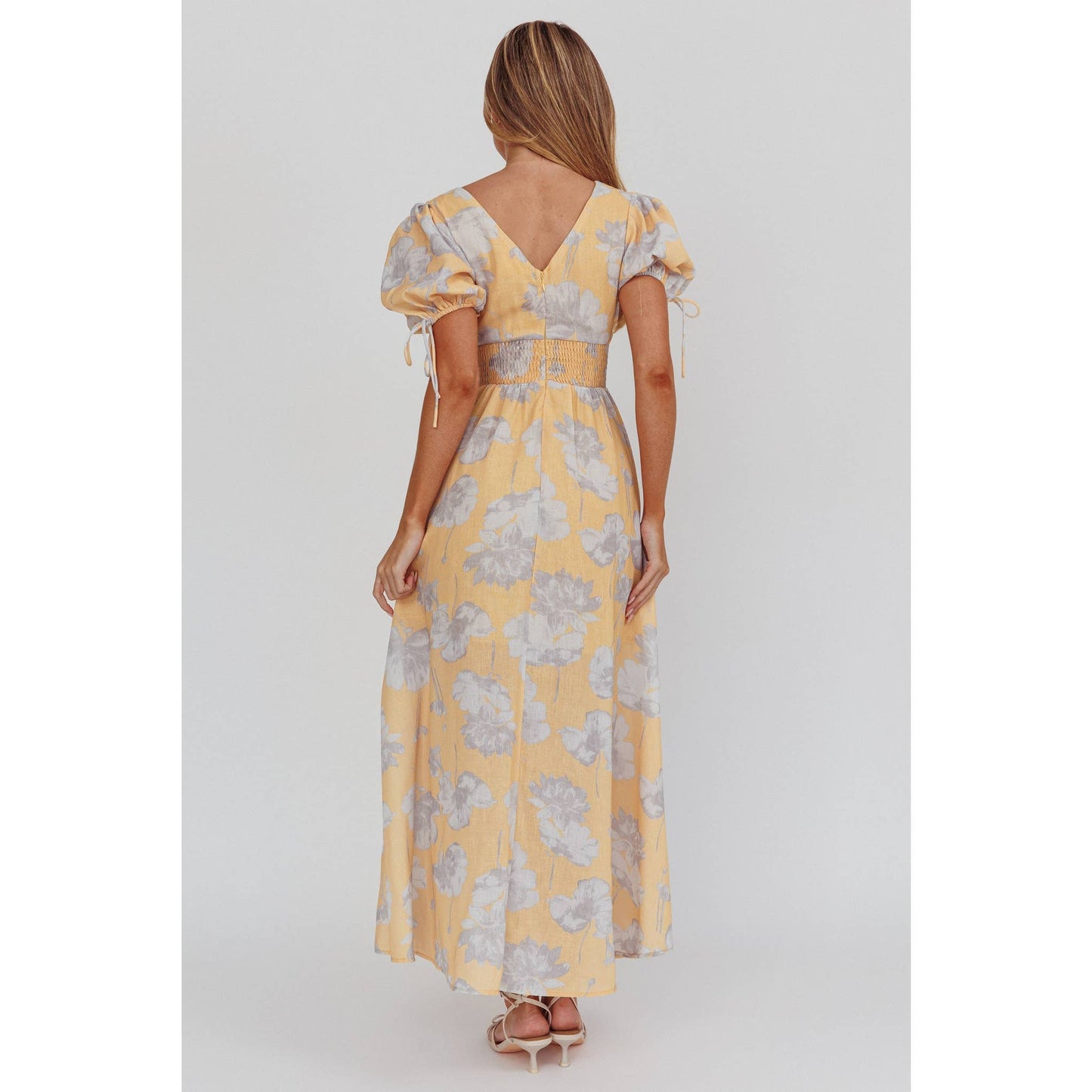 BELL SLEEVE FLORAL MAXI DRESS: GREEN / SR1253J