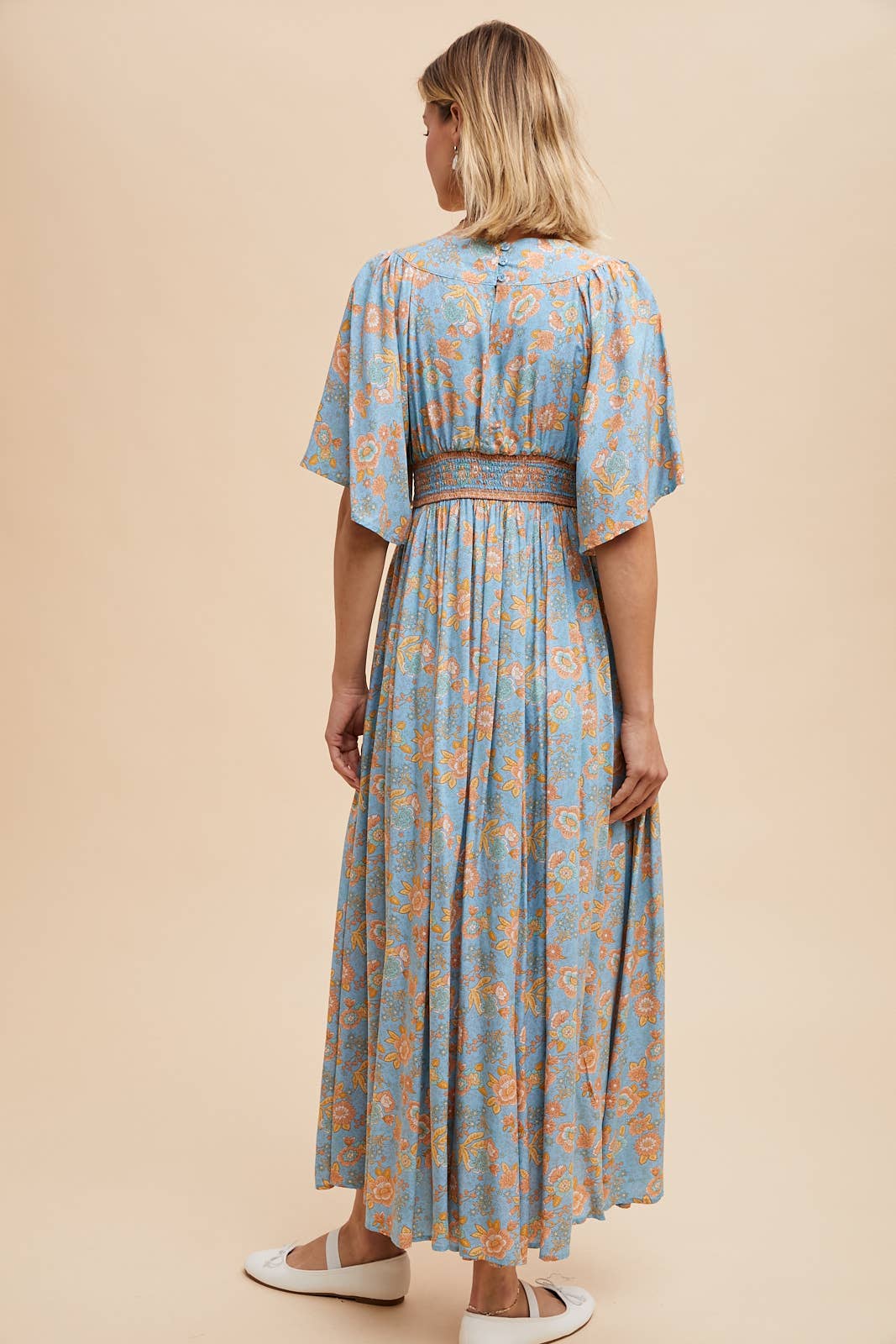 BORDER PRINT FLUTTER SLEEVE MAXI: MIDNIGHT / ILD5756