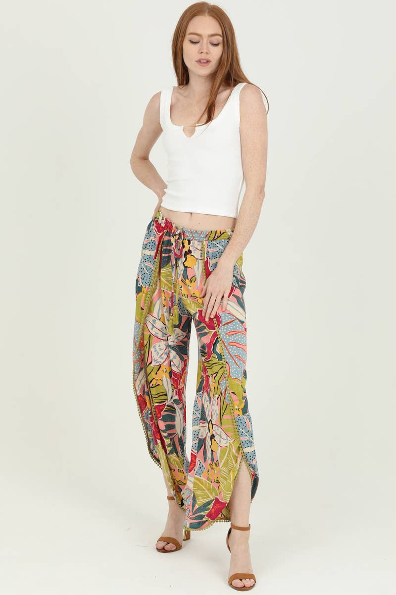 25P68-A865 TROPICAL PRINT WRAP PANTS