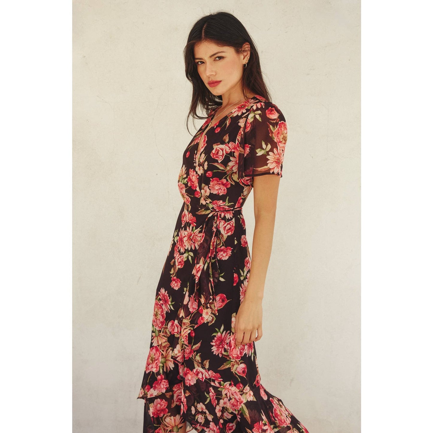 Dream Girl Double Ruffled Hem Wrap Dress: LILY FLORAL / FD10522-P1574_1