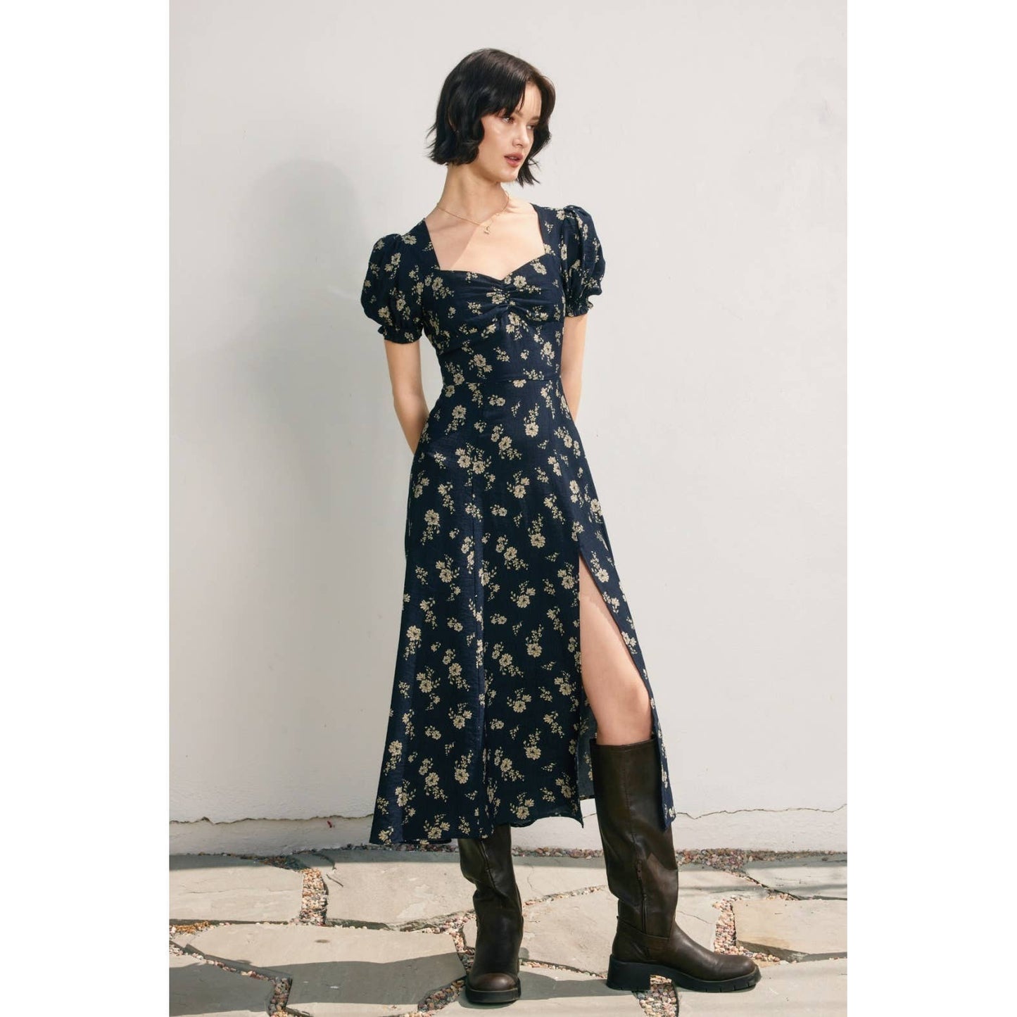 Dancing Moon Sweetheart Slit Dress: MOONLIGHT FLORAL / FD11713-P2094