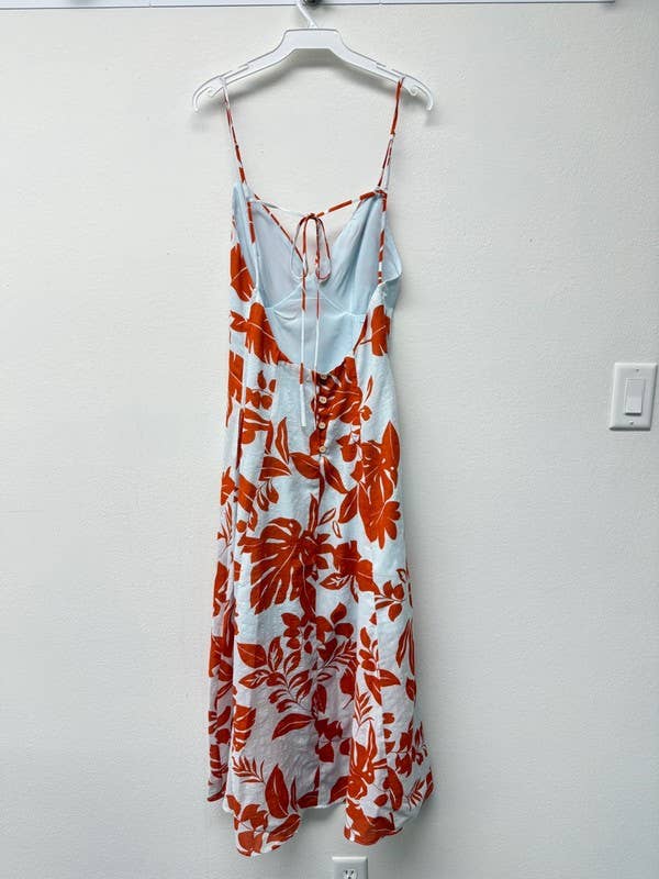 Printed Open Back Maxi Dress: Sky/Red / D3154H