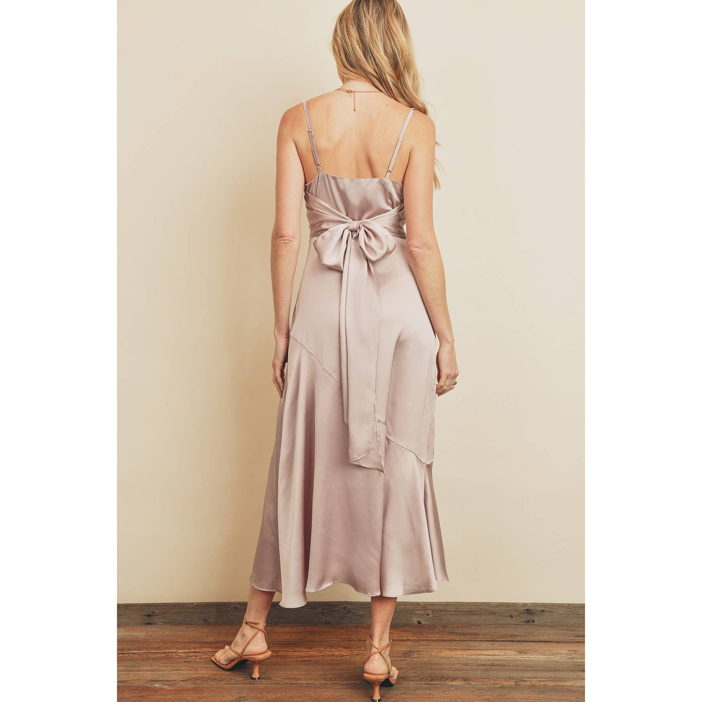 Satin Tie-Back Slit Midi Dress: SANGRIA / FD4571_1