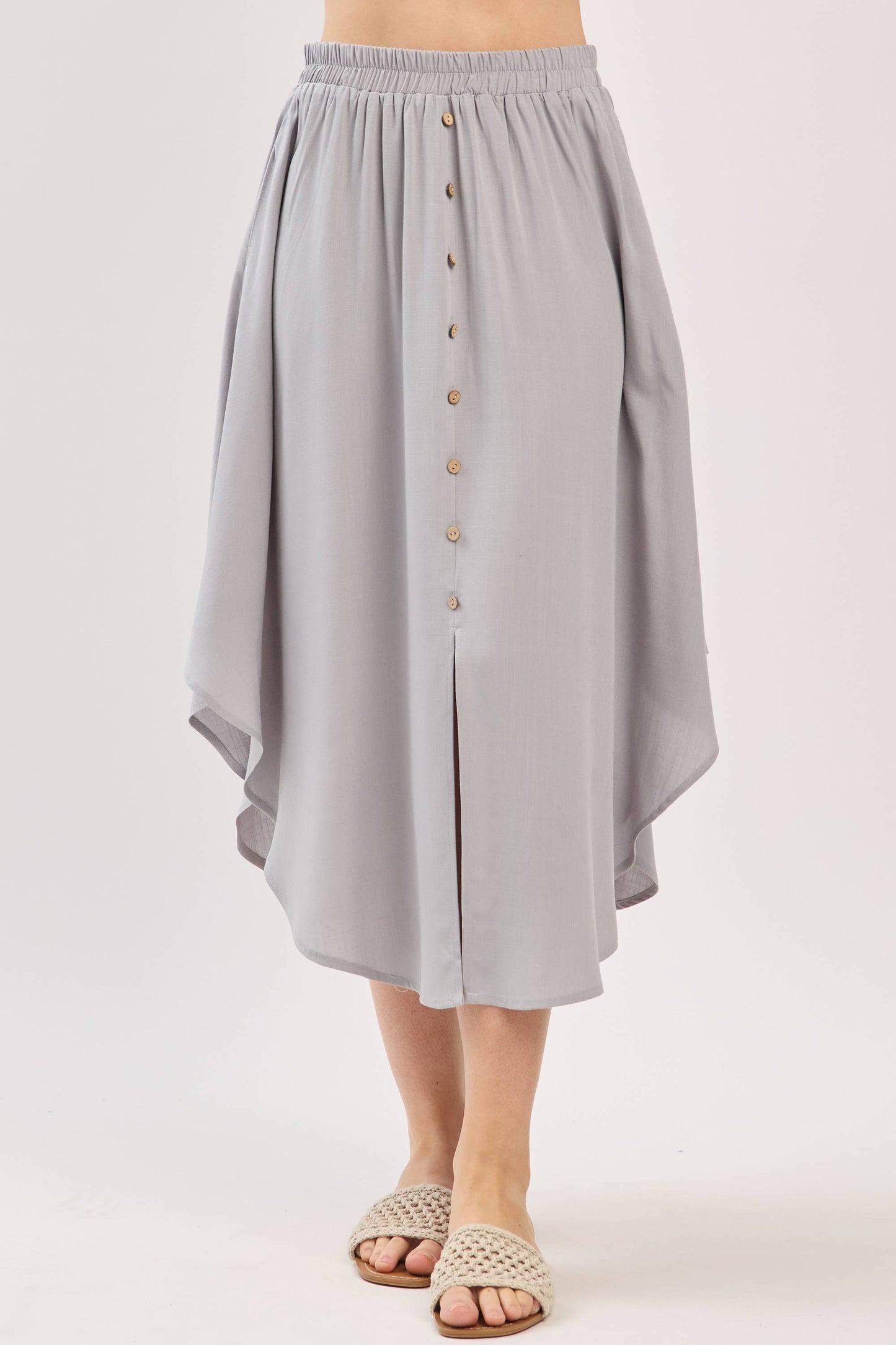 Solid Elastic Waist Midi Skirt - NS80162D: Dune