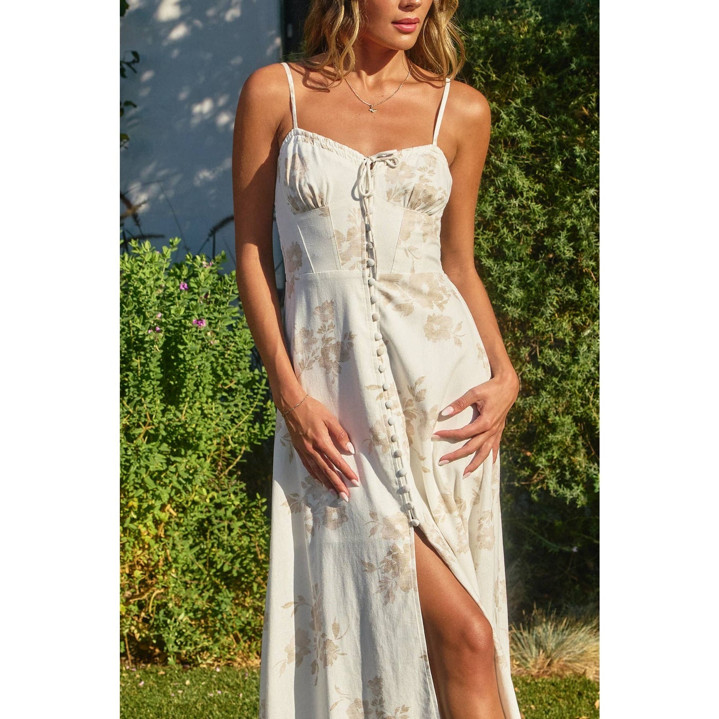 A Moment In Time Sweetheart Corset Midi Dress: ANTIQUE WHITE / FD12330-P1921