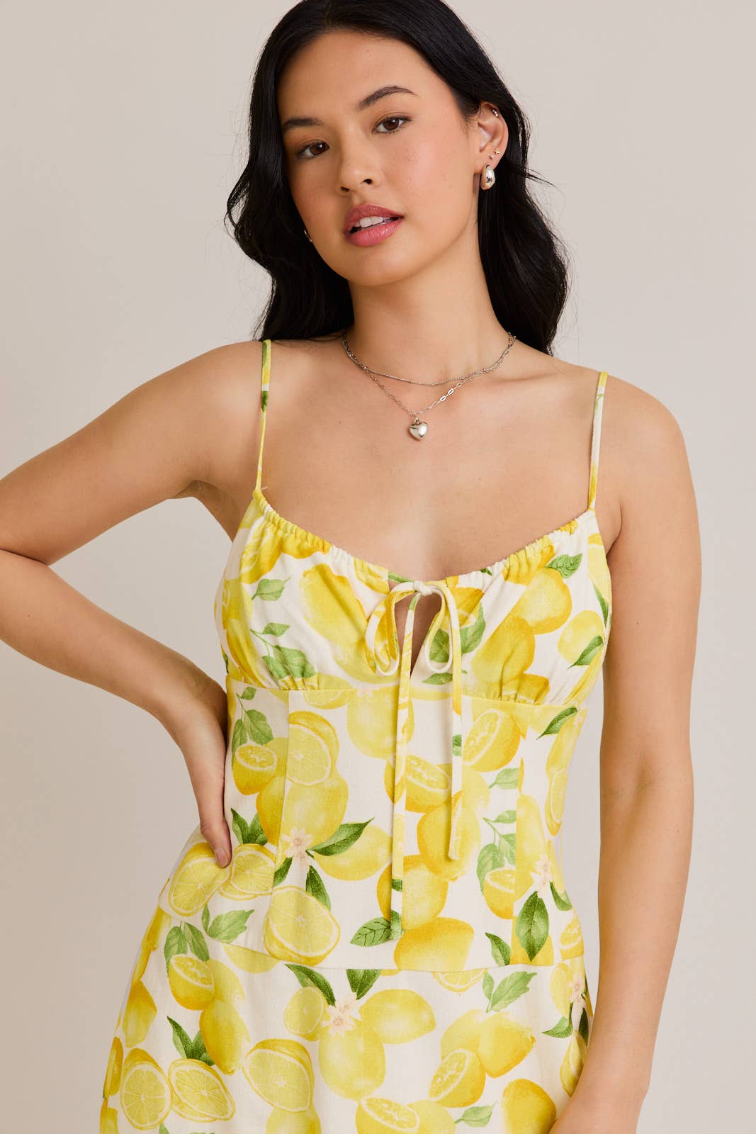 SHIRRED NECK LOW WAIST DRESS: CREAM-YELLOW / SD3094
