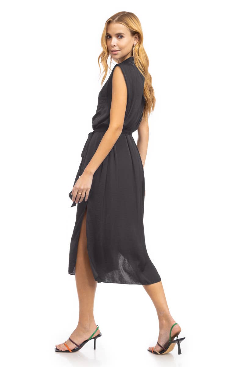 Pleated Shoulder Cap Sleeve Midi Shirt Dress - JD116314: MERLOT