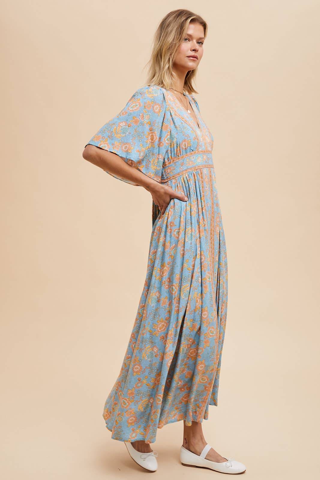 BORDER PRINT FLUTTER SLEEVE MAXI: MIDNIGHT / ILD5756