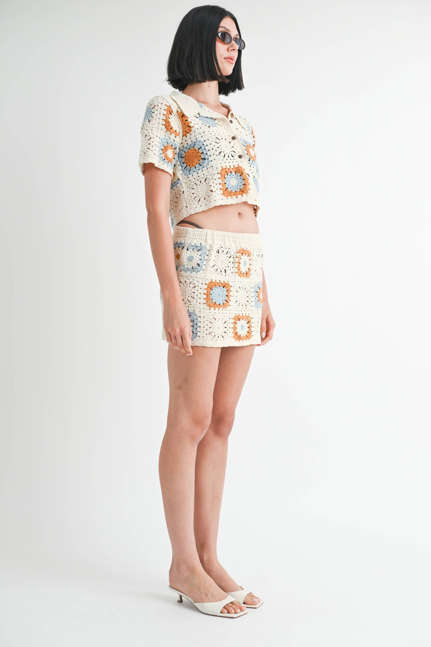 HIGH WAIST CROCHET MINI SKIRT: CREAM COMBO / IMK9848S
