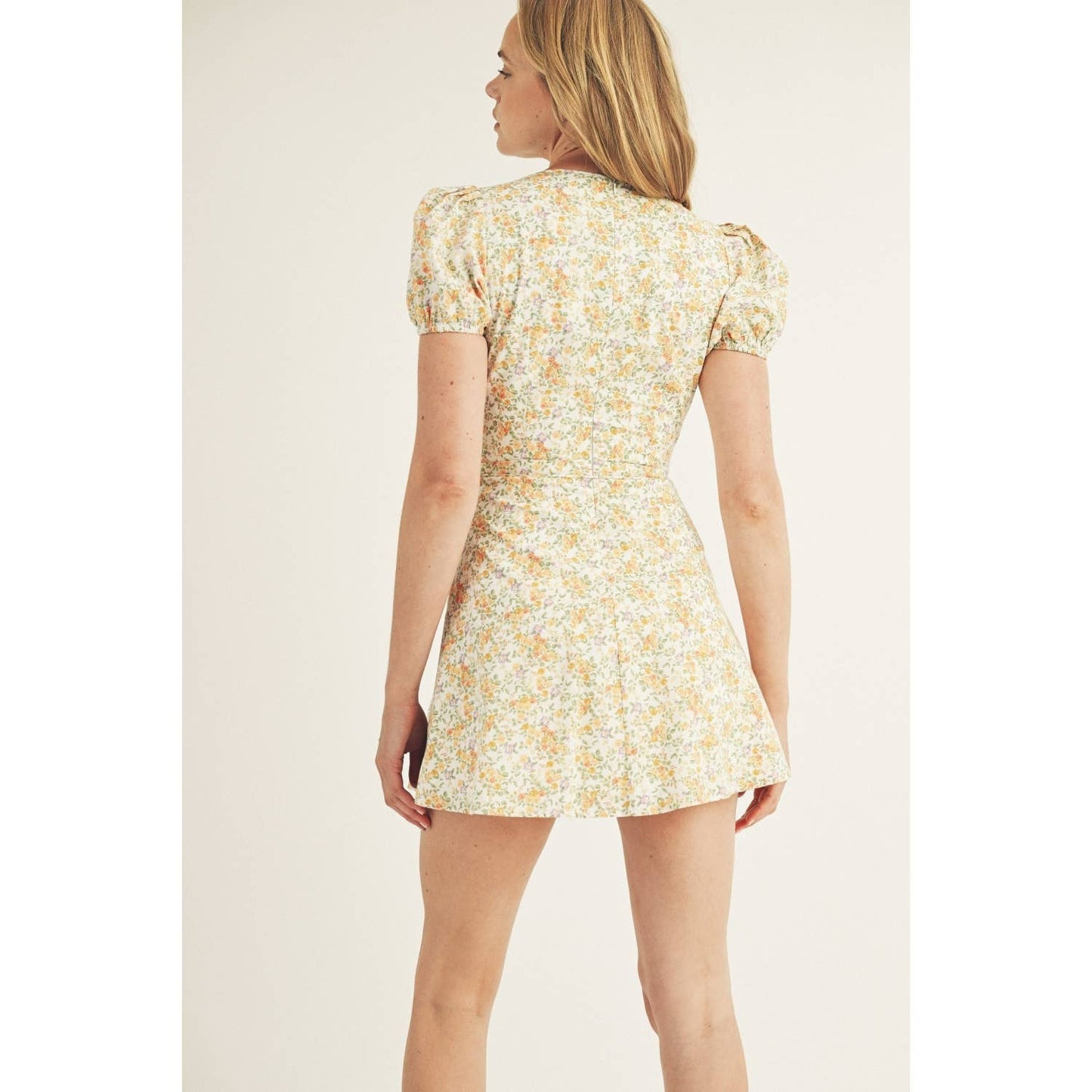 JD6330- DITSY FLORAL A LINE MINI DRESS : WHITE/MULTI FLORAL