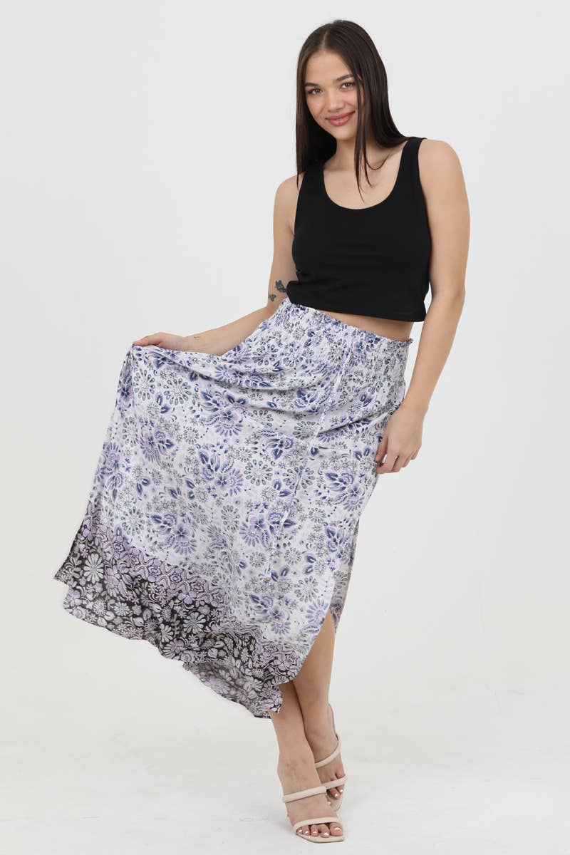 B6B03-A919 SMOCKED WAIST MAXI SKIRT