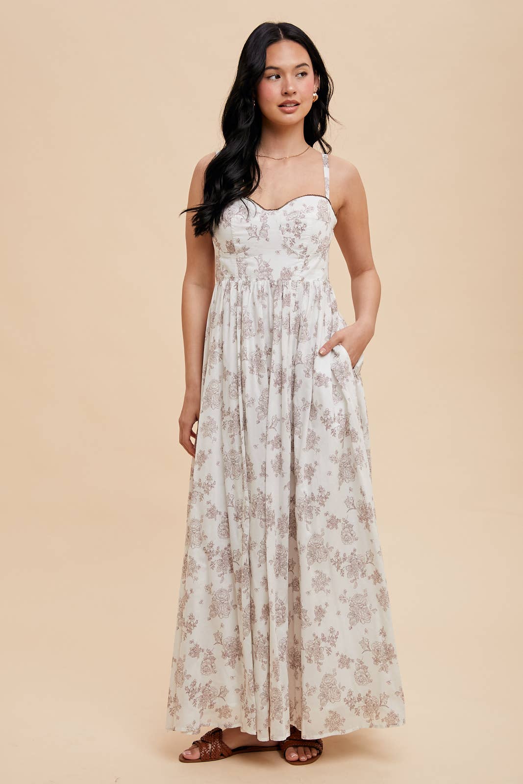 COTTON FLORAL BUSTIER DRESS: COCONUT CREAM / ILD6239