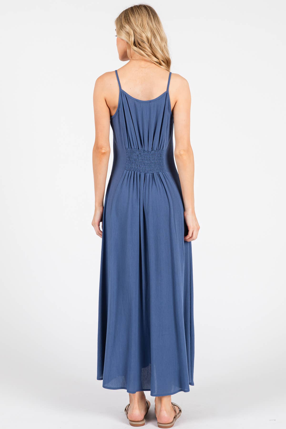 Heavy Gauze Flowy Dress - ND40209-HV: Denim Blue