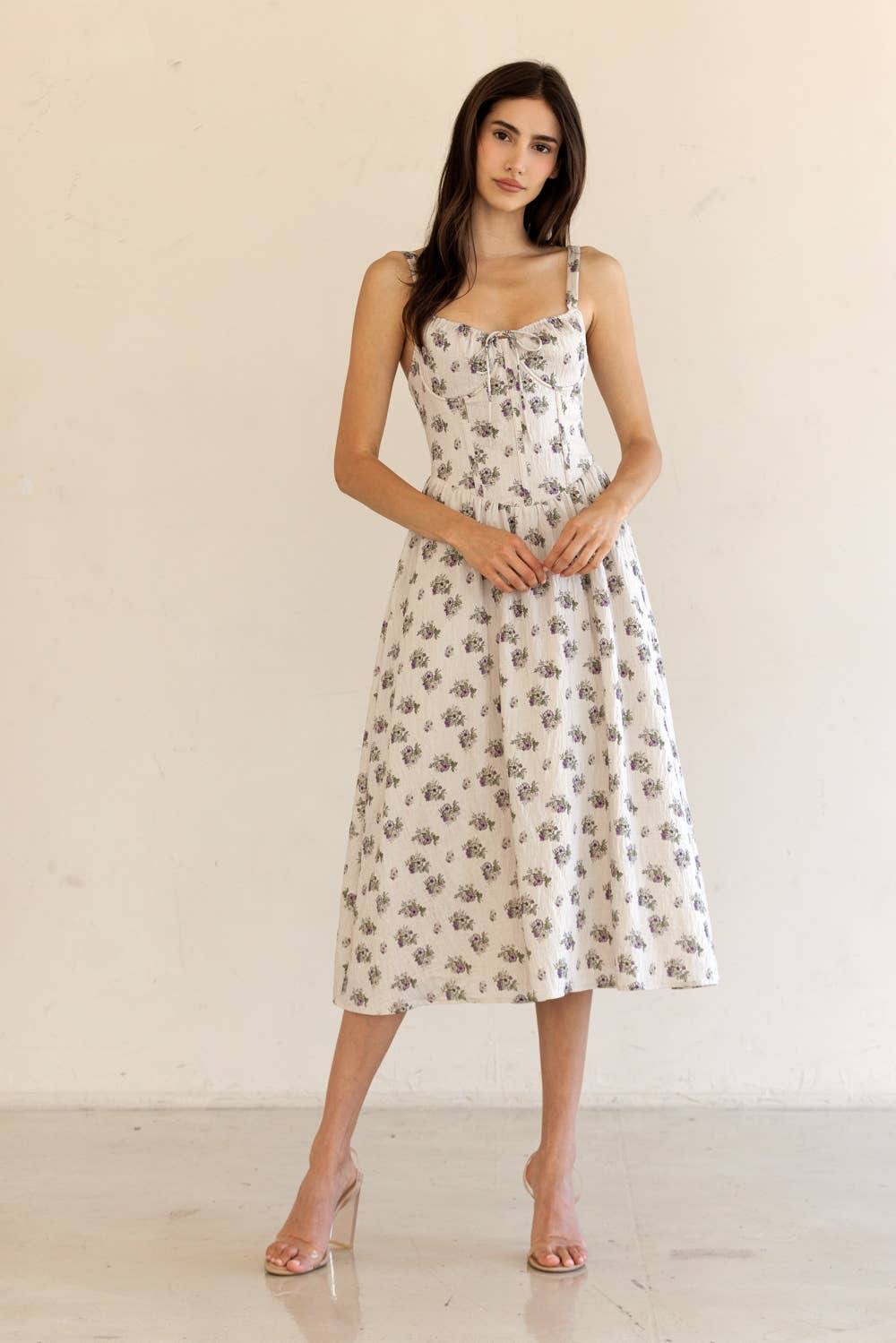 JD7715-FLORAL PRINT FIT-AND-FLARE MIDI DRESS