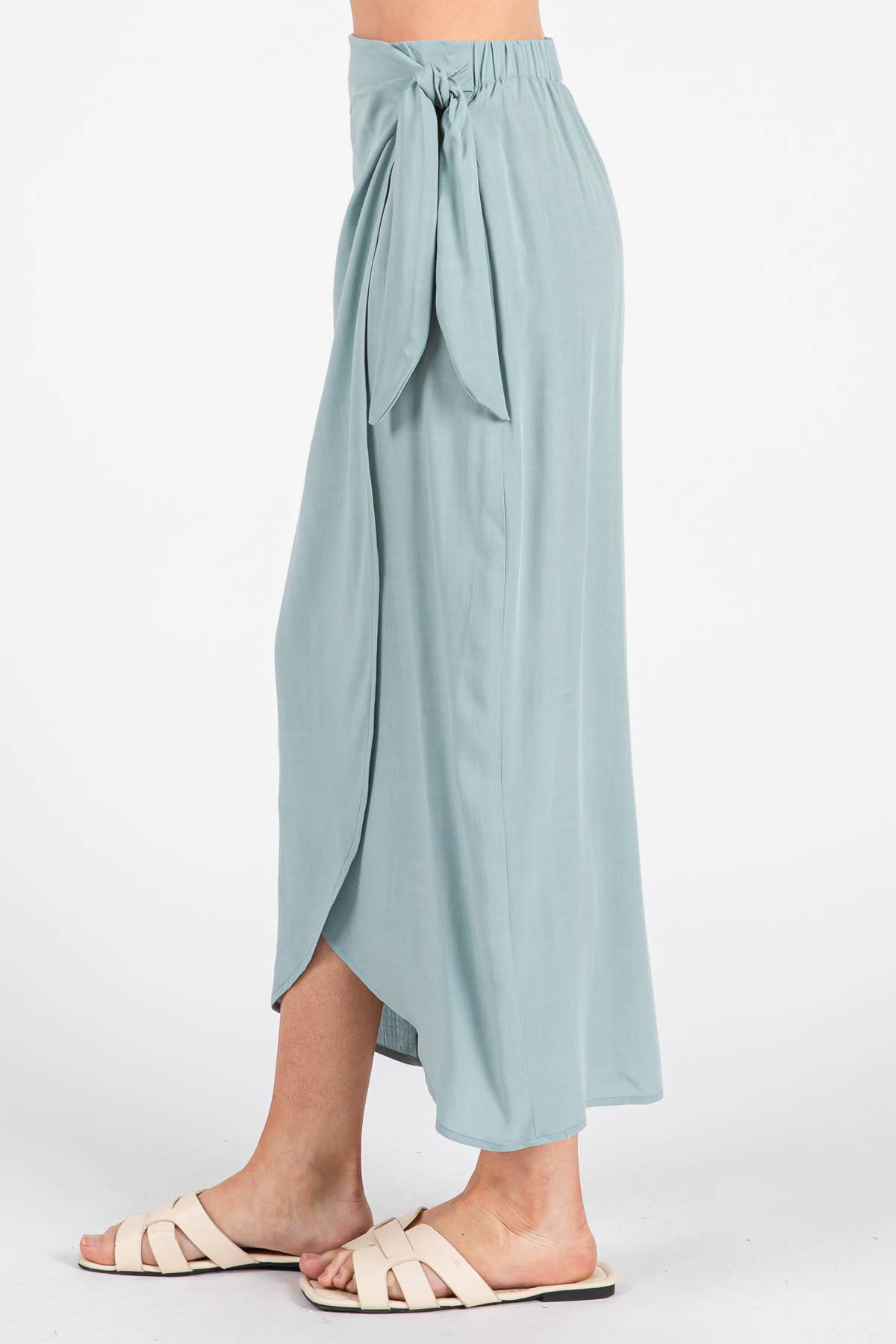 Wrap Midi Skirt With Side Tie - NS80148A: Sage Green