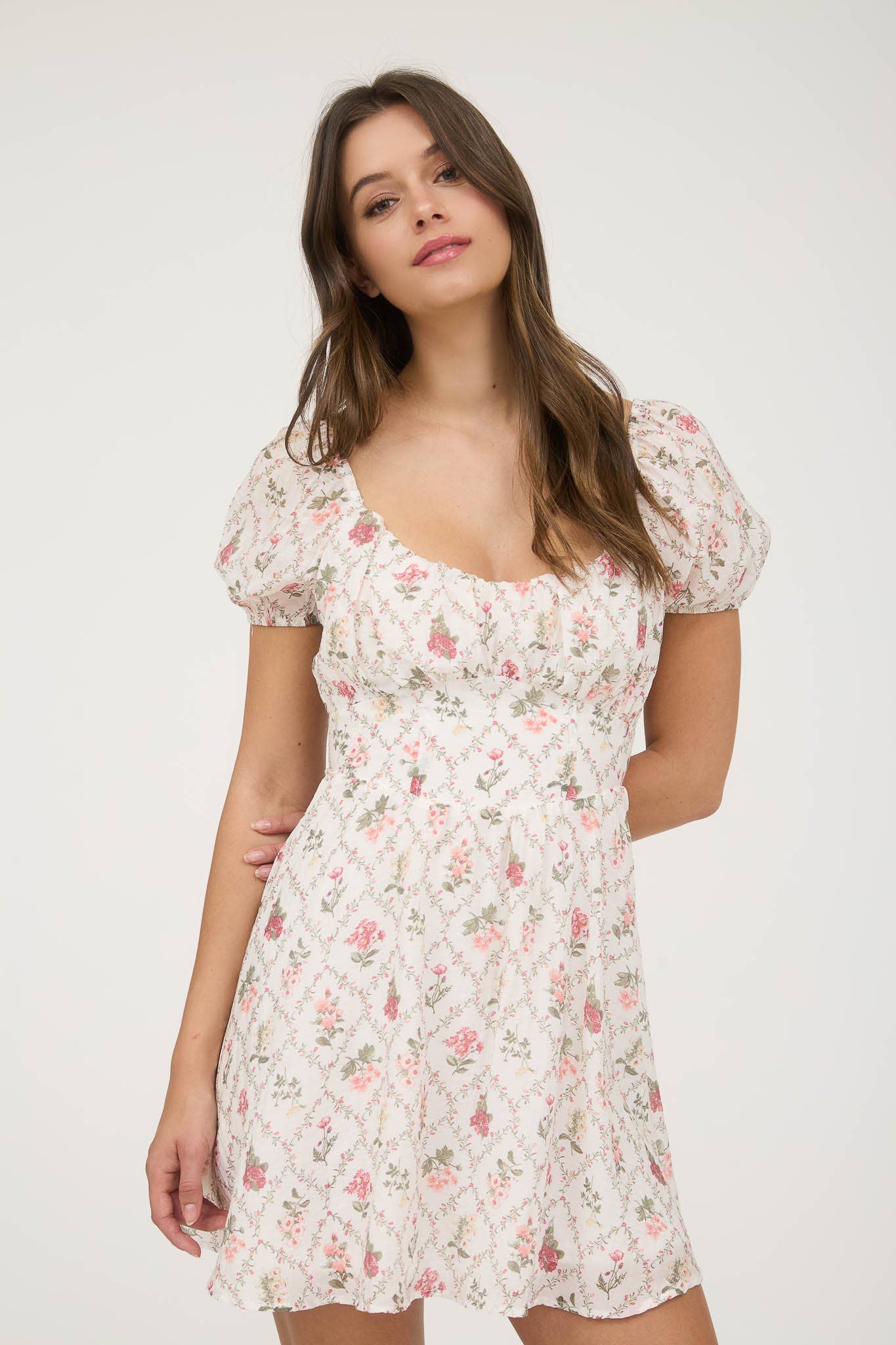 FLORAL CORSET DETAIL BACK TIE MINI DRESS: BURGUNDY CR2456A