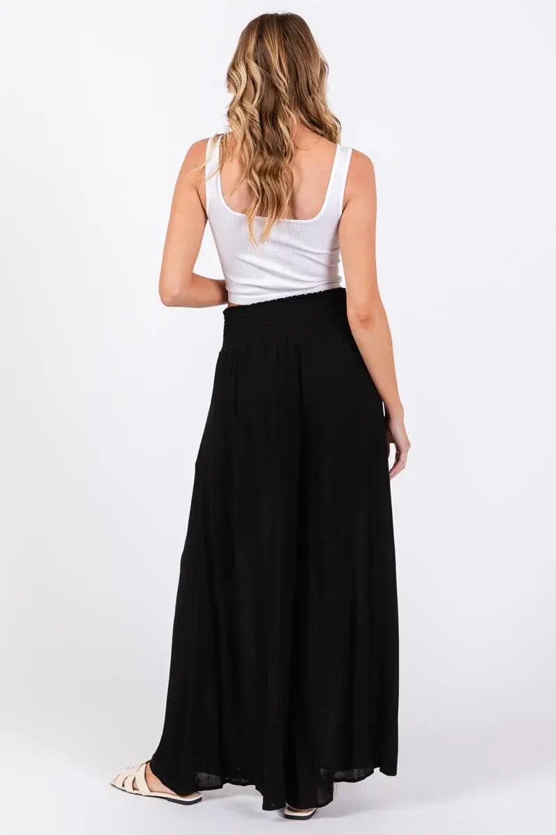 Smocked Waist Wide Leg Pants - NP16530Y: Military Green