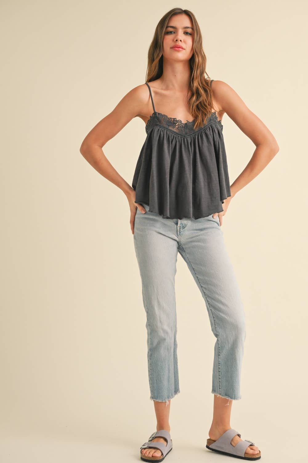 T4101 CROCHET CONTRASTED TANK TOP: CHARCOAL