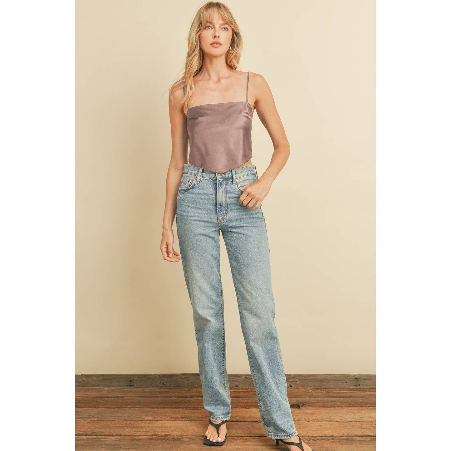 Ft9840 Satin Tie Back Cami Top: DRIED MAUVE