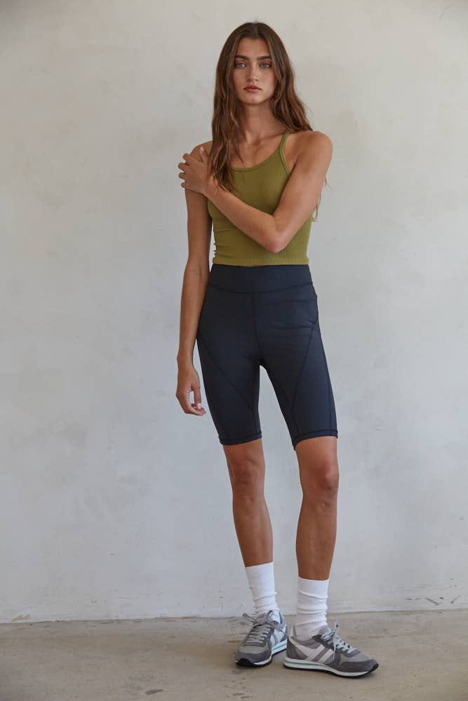 S1053 | High Quality Seamless Sleeveless Halter Neck Top: Burnt Olive /