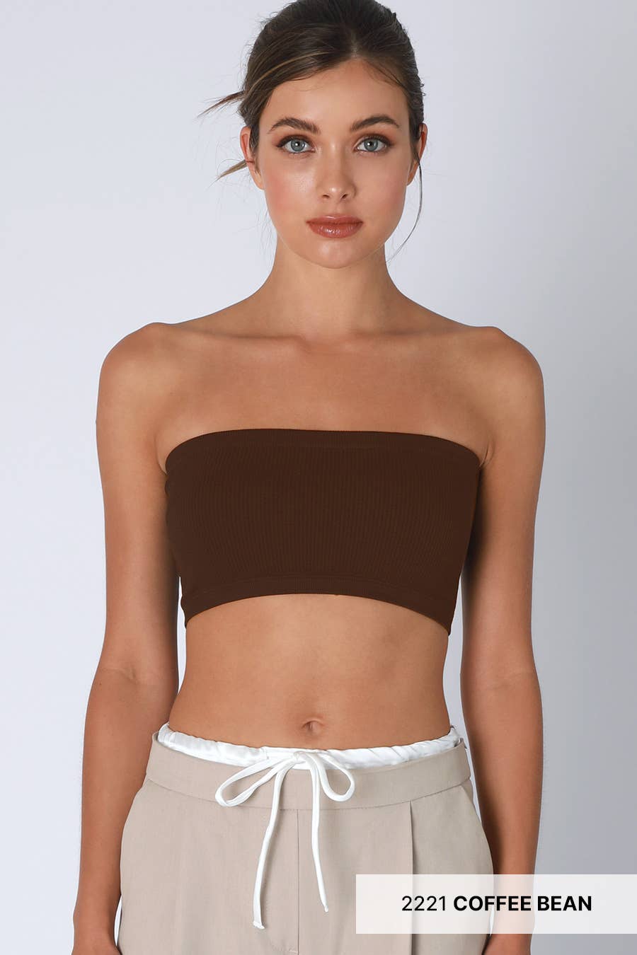 NS8327- Ribbed Bandeau Top: 013 Stone