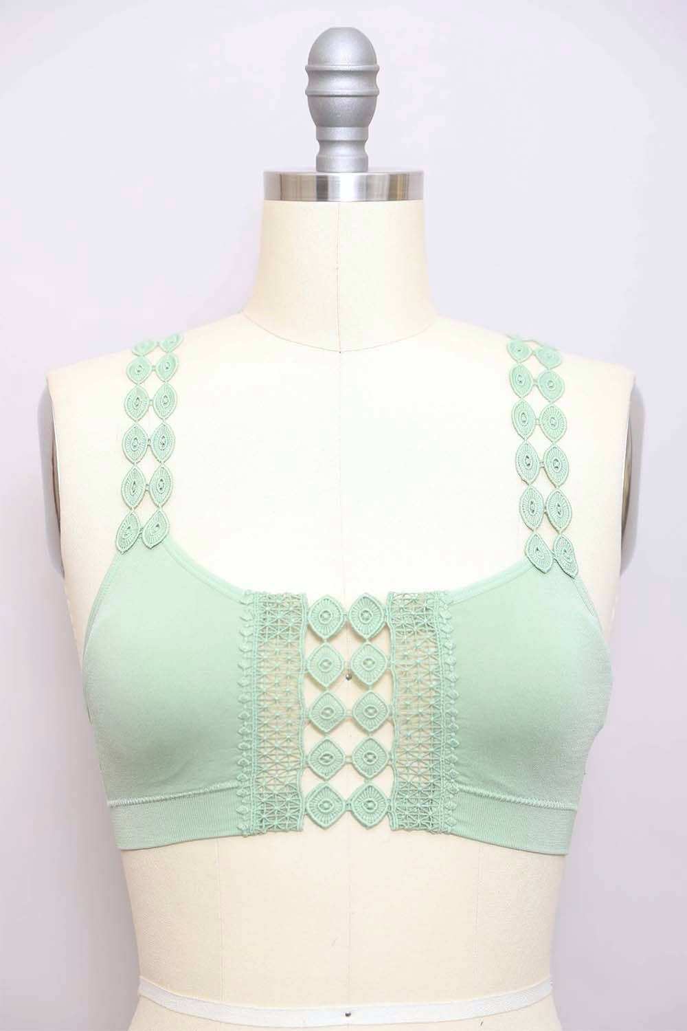 Soft Bohemian Lace Bralette with Applique Detail π: Blue Prepack