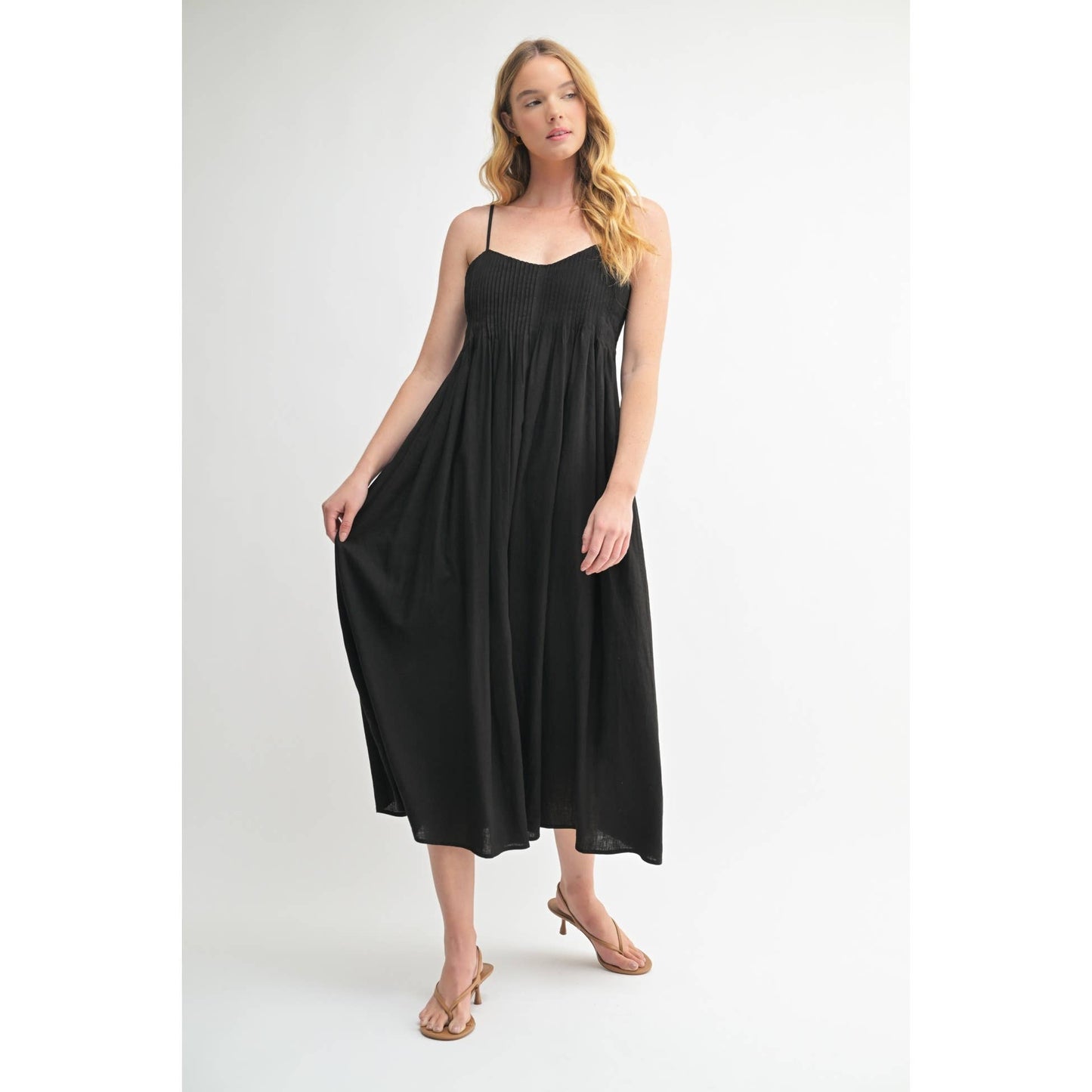 LINEN BLEND PINTUCK DRESS: Natural / FD68516_3