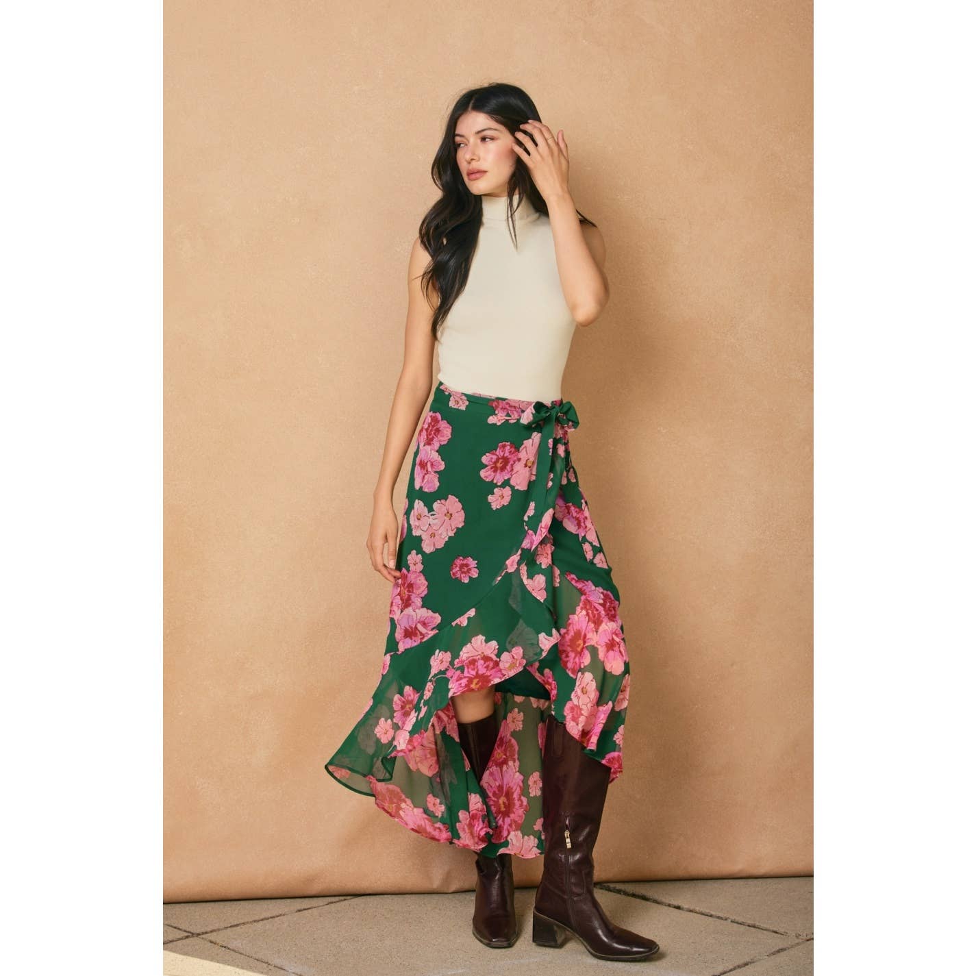 Desert Bloom Ruffled Hem Wrap Skirt: JASPER ROSE / FS11375-P2113