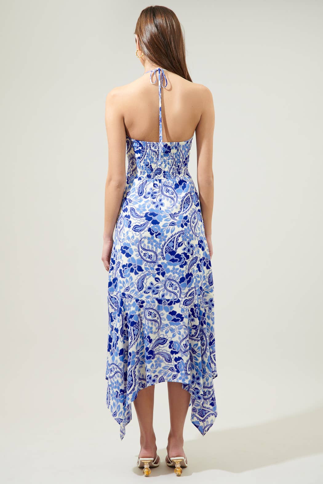 Sao Paulo Sky Augustine Convertible Halter Midi Dress: IVORY-BLUE