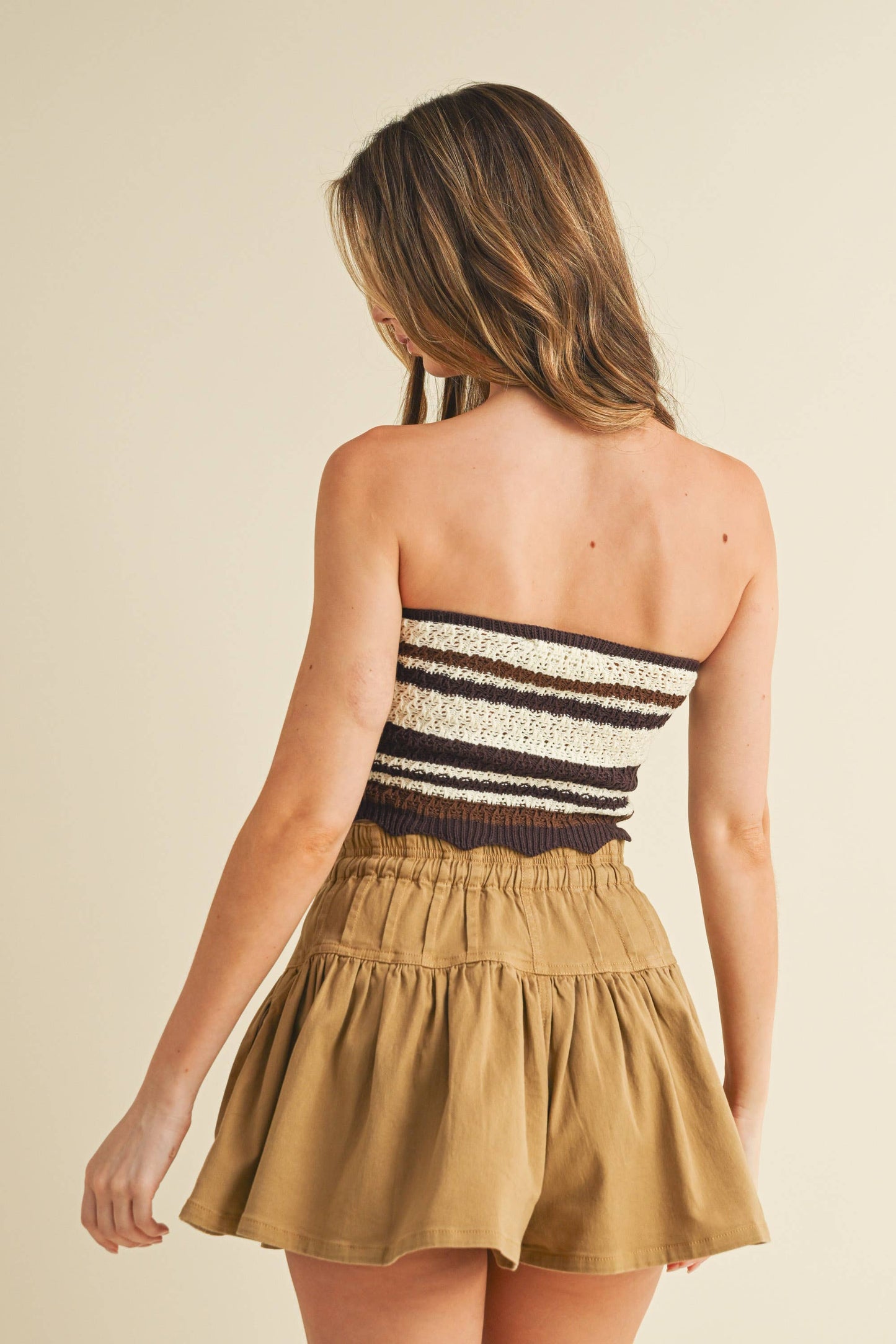IT4165 TUBE STRIPES SWEATER TOP: BROWN COMBO