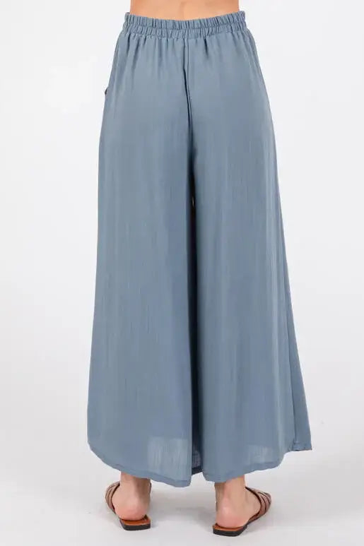 Woven Wide Leg Pull on Pants - NP16207E10: Sage Green