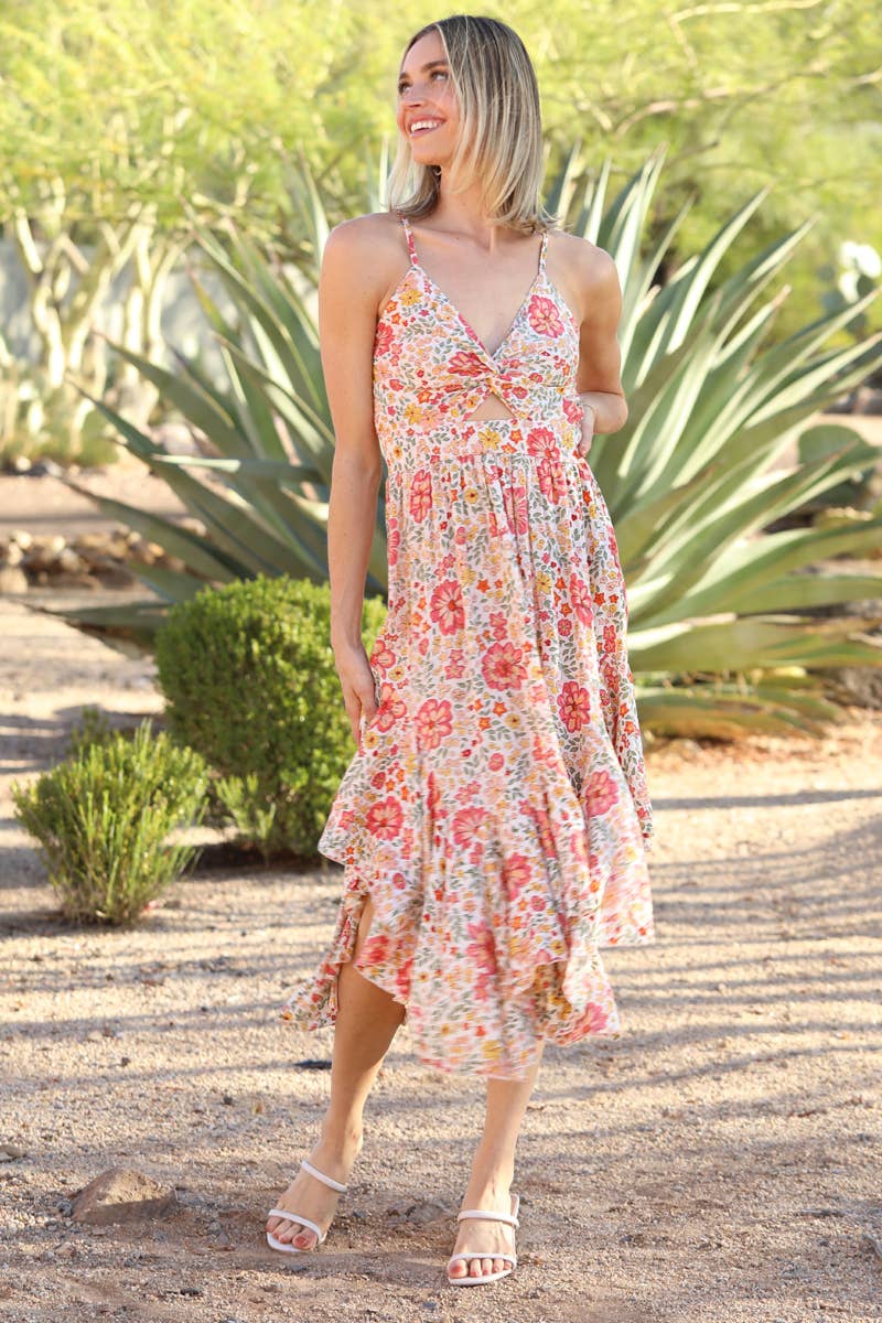 H4519-WA34 V NECK HANKY HEM TWIST FRONT SUNDRESS