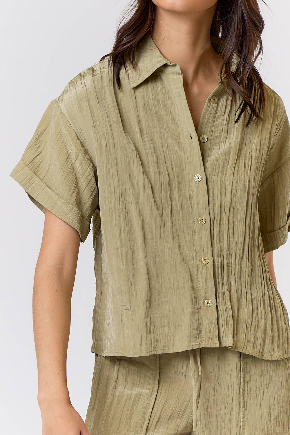 ILT3645 ROLL UP SLEEVE BUTTON UP SHIRTS: CREAM