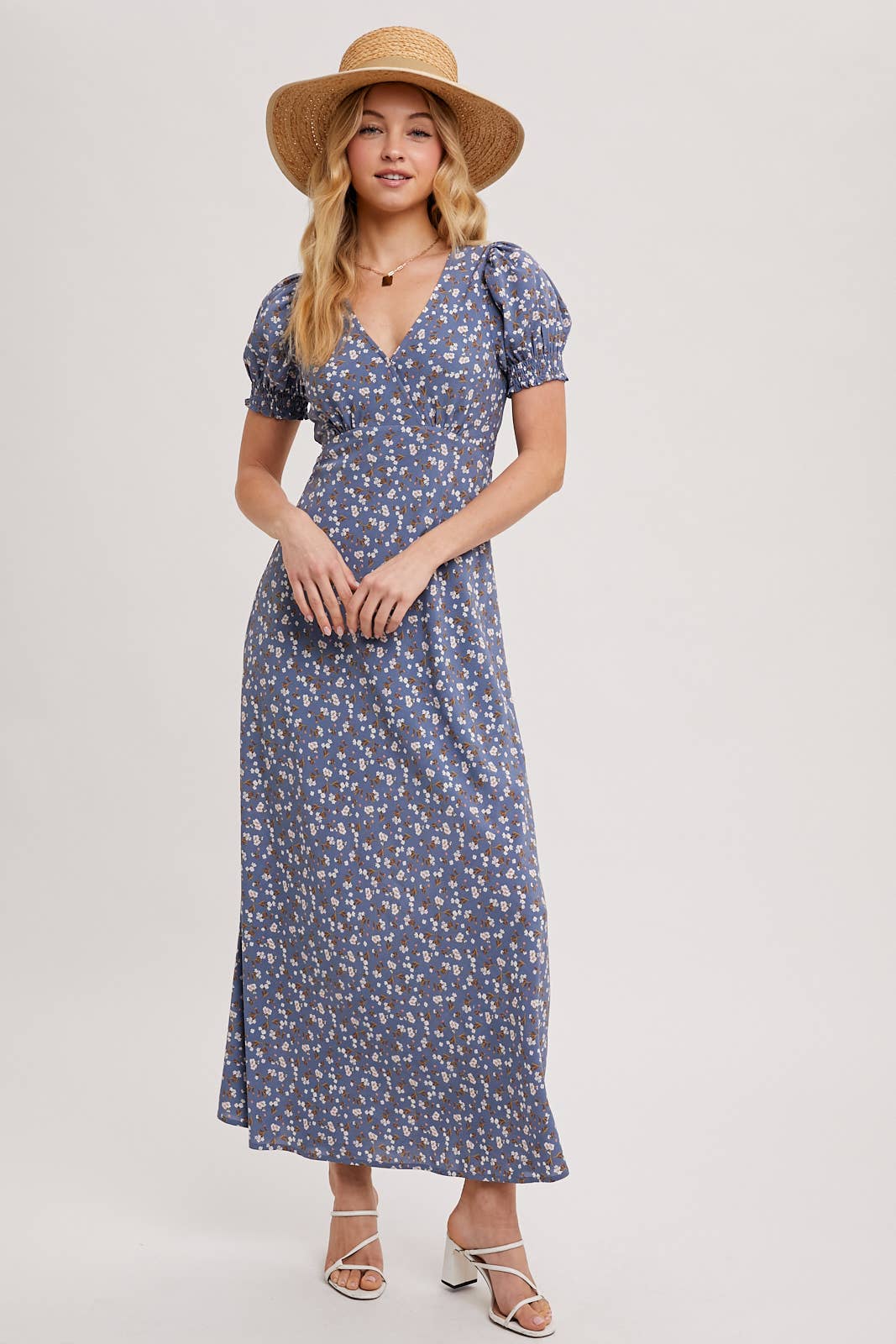 BOHO FLORAL PRINT V-NECK MAXI DRESS: Black / D02087