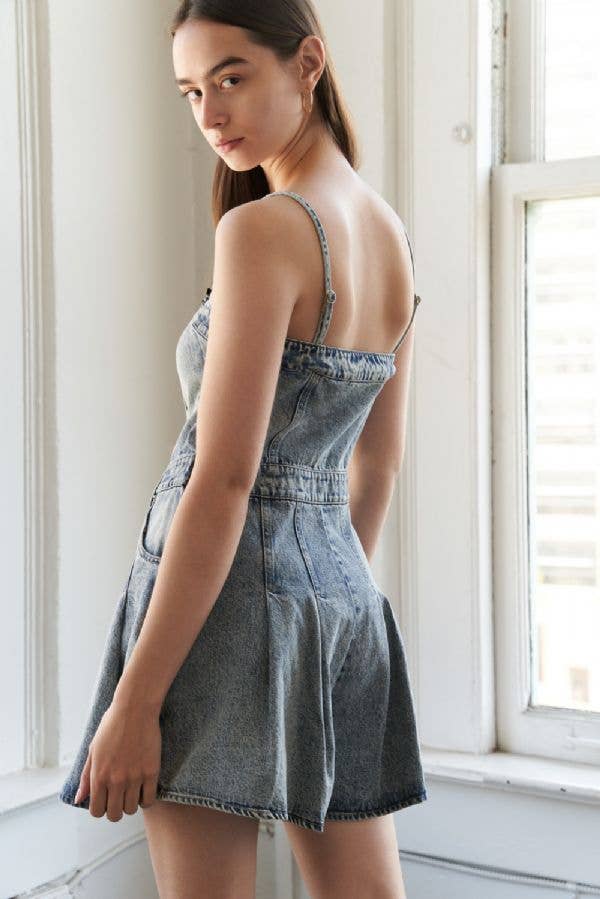 An acid washed denim romper - FP1134: INDIGO