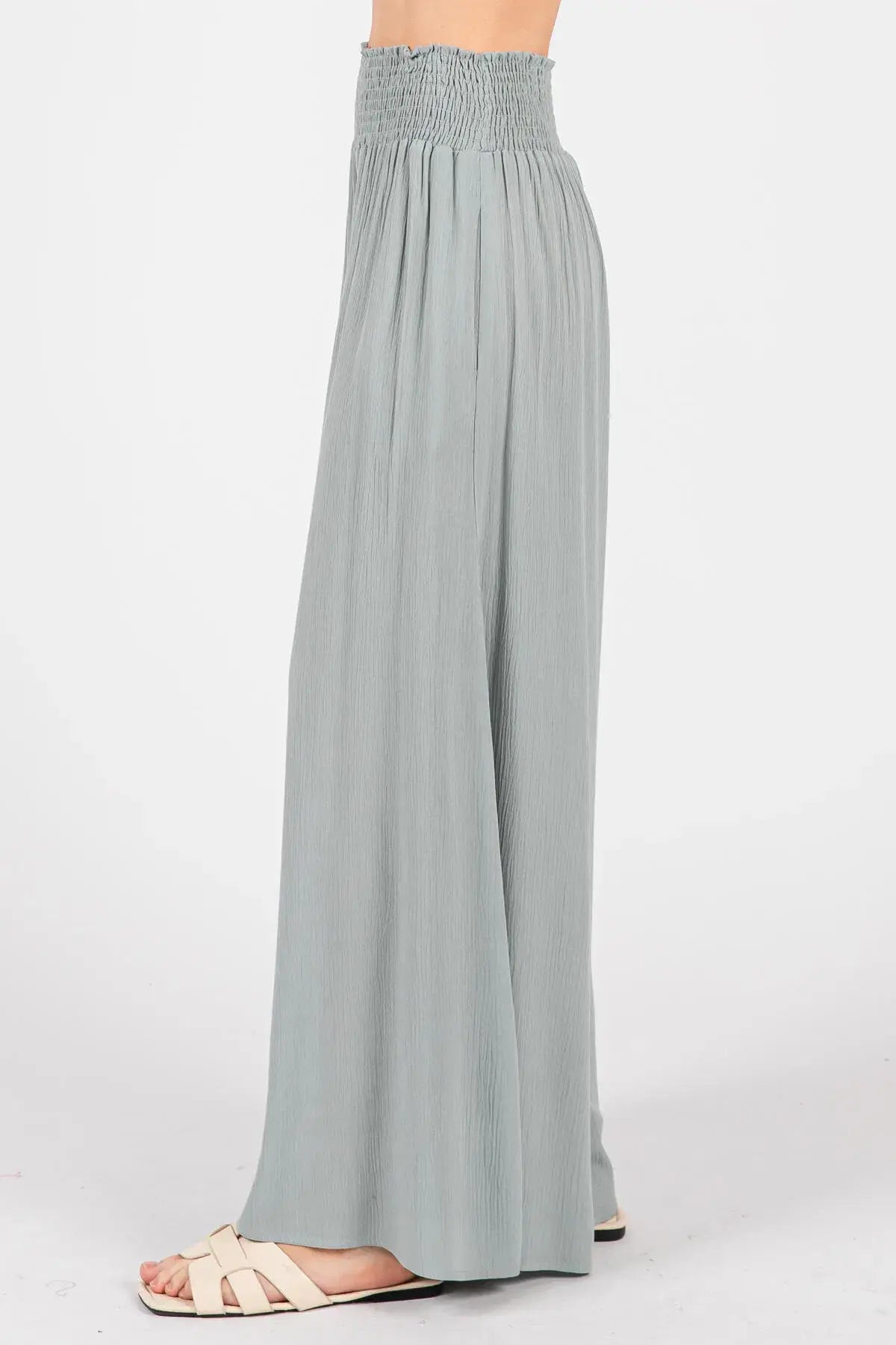 Smocked Waist Wide Leg Pants - NP16530Y: Military Green