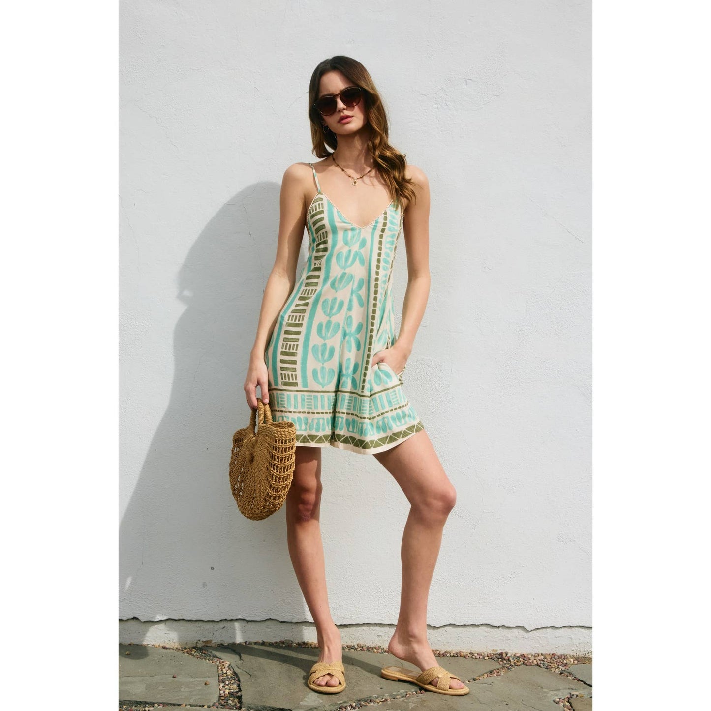 Island Time Tie Back Detail Romper: MEADOW MIST / FR12529-P1969