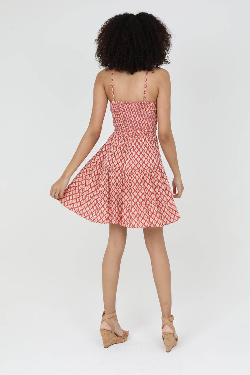 C4143-WA42 PRINTED V NECK TWIST FRONT CUT OUT SUNDRESS
