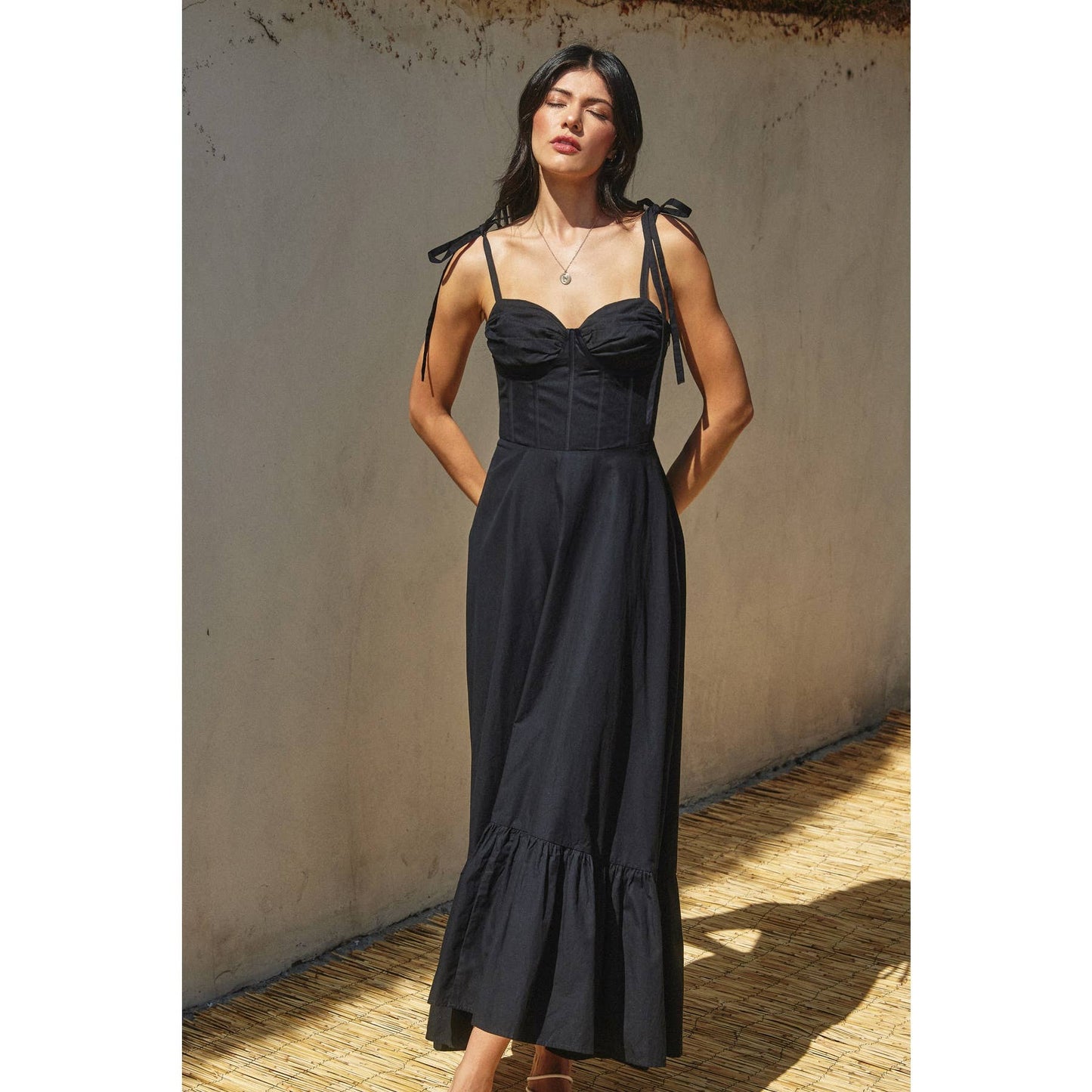 Cotton Poplin Ruched Detail Maxi Dress: WHITE / FD12060-CP175