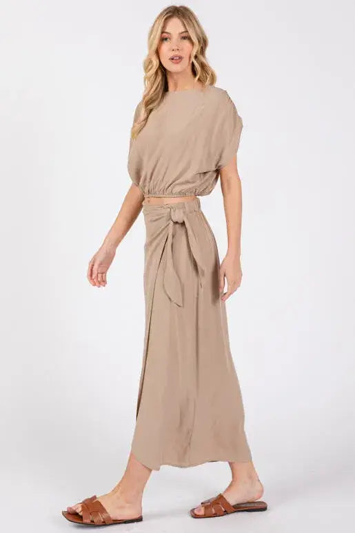 Wrap Midi Skirt With Side Tie - NS80148A: Sage Green