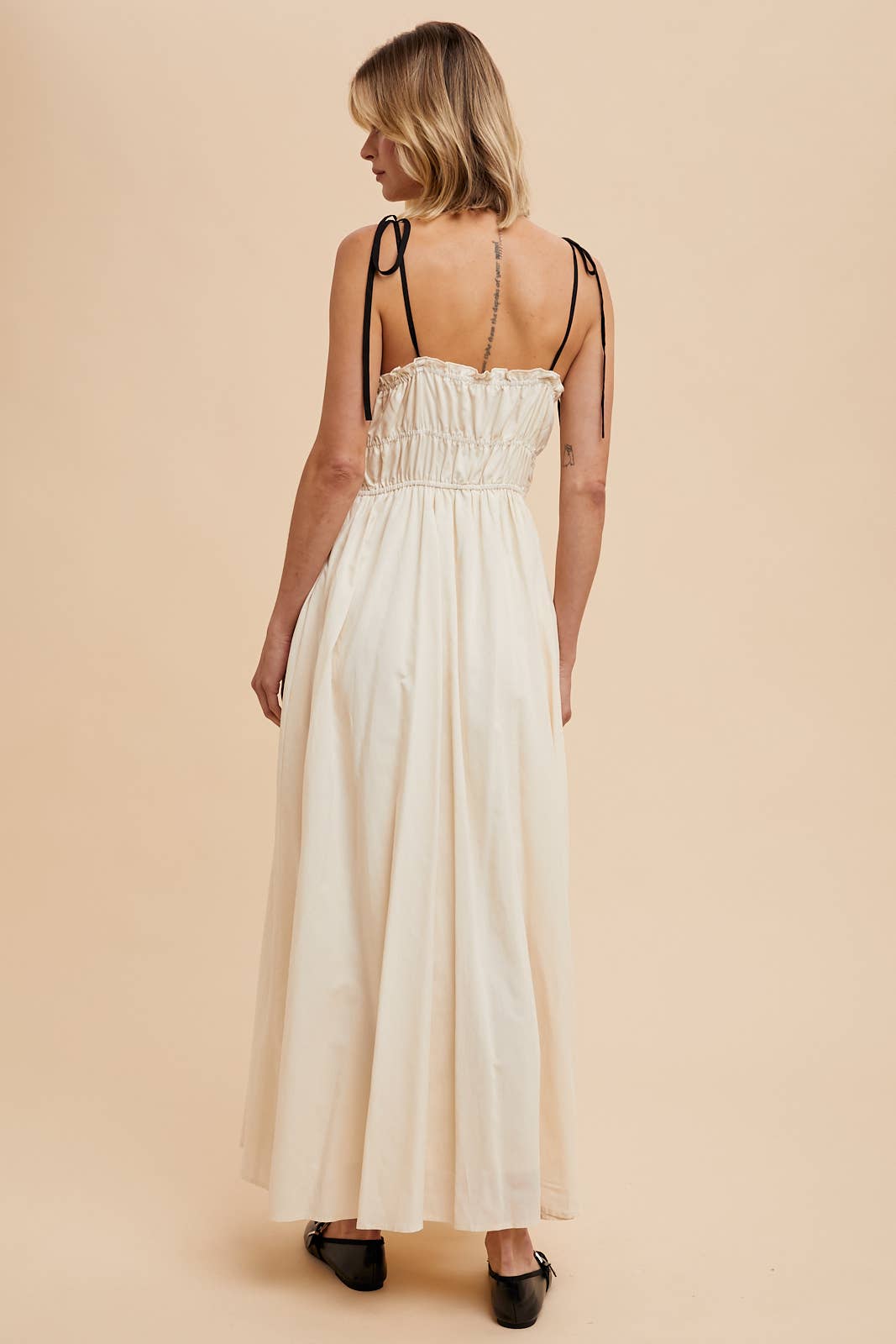 COTTON BLEND CONTRAST TRIM MAXI DRESS: BUTTERCREAM / ILD5742
