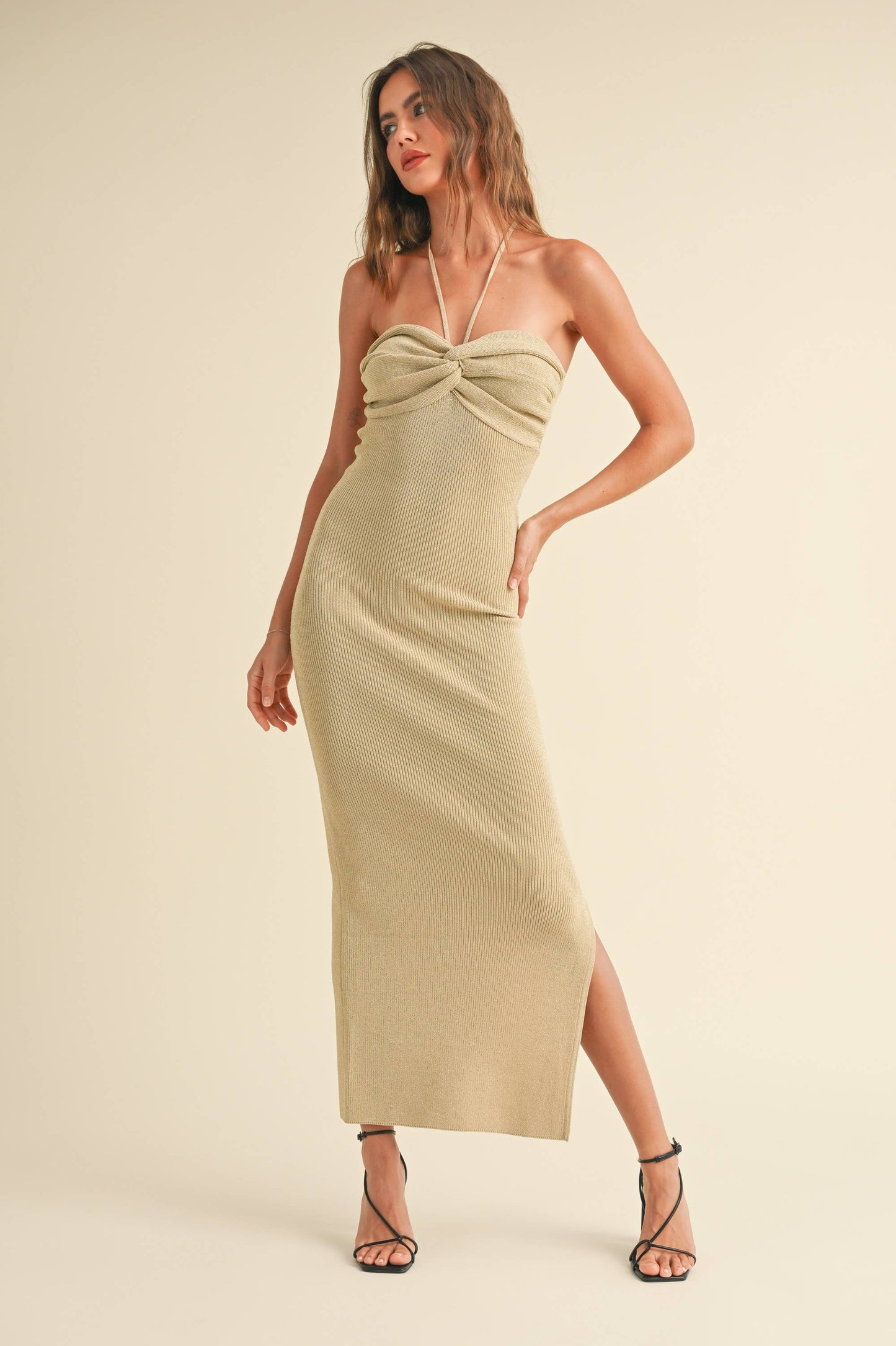 D3527 LUREXED TWIST KNITTED DRESS: Black