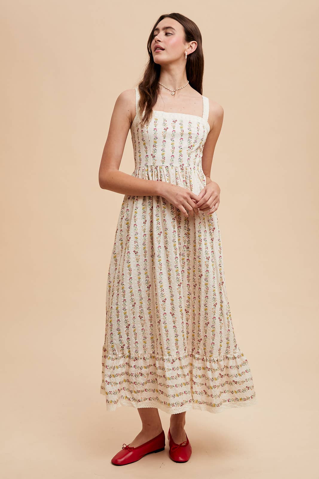 TEXTURED COTTON LACE TRIM MAXI: BUTTERCREAM ILD6328