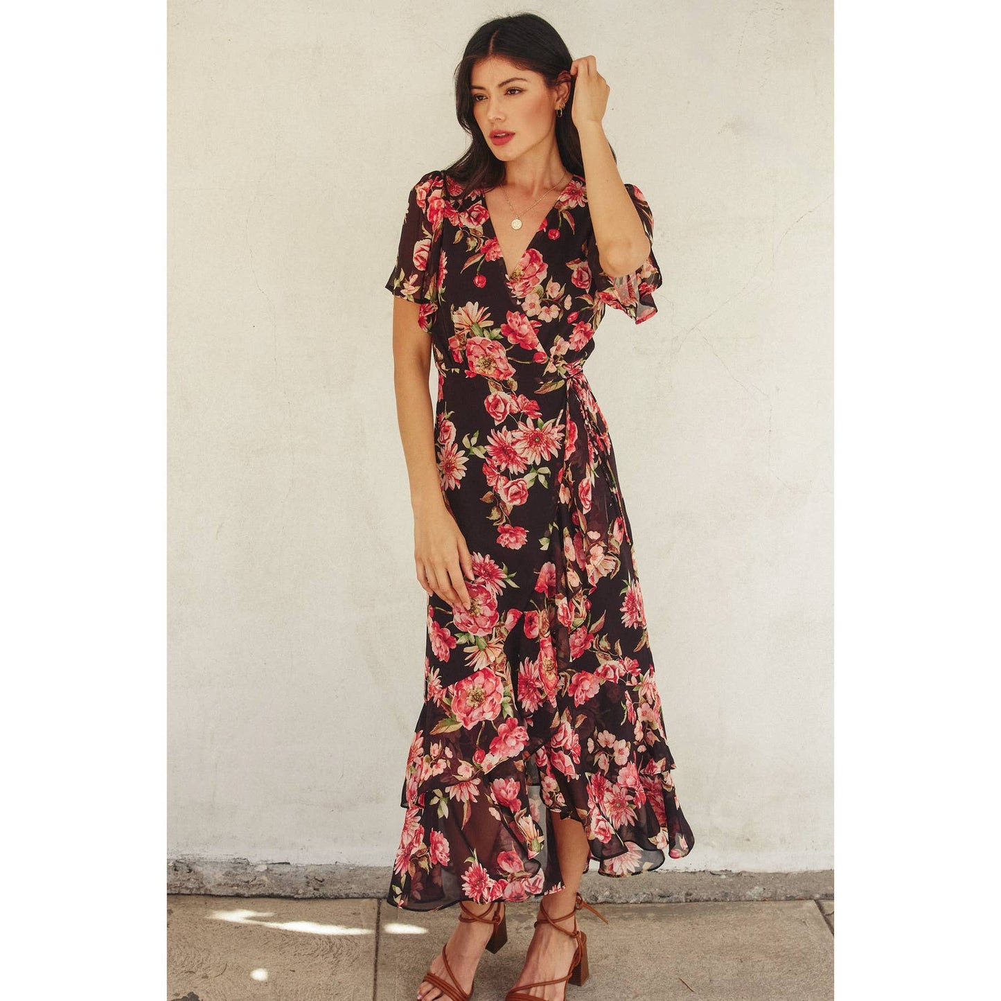 Dream Girl Double Ruffled Hem Wrap Dress: LILY FLORAL / FD10522-P1574_1