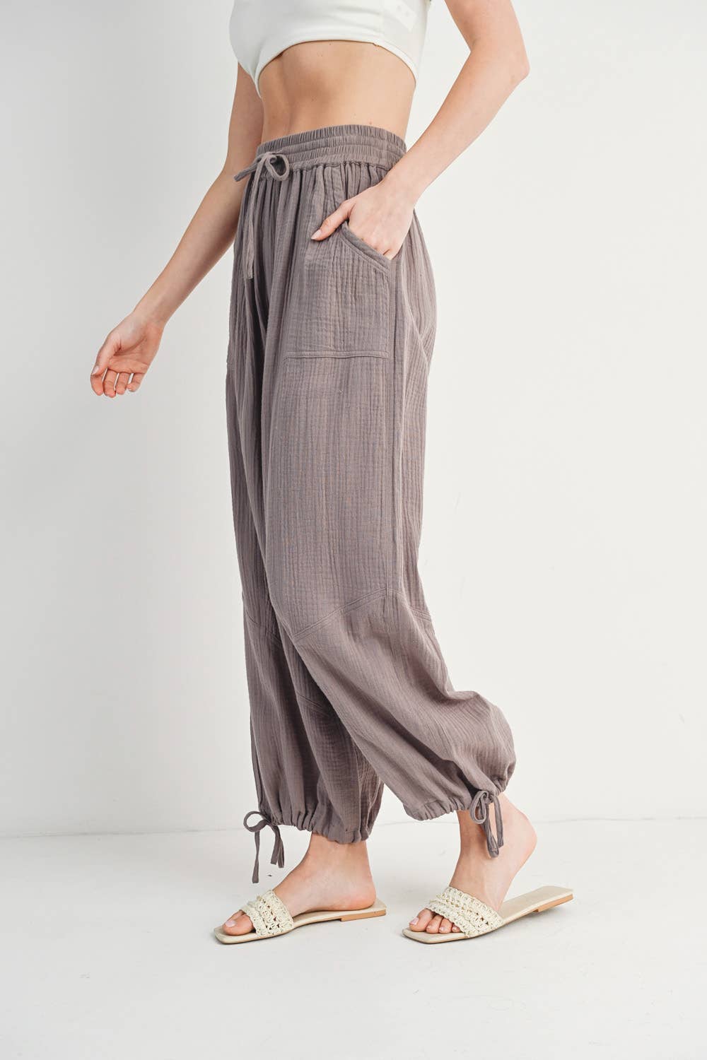 JOGGER HAREM DRAWSTRING PANTS: Black / B02090