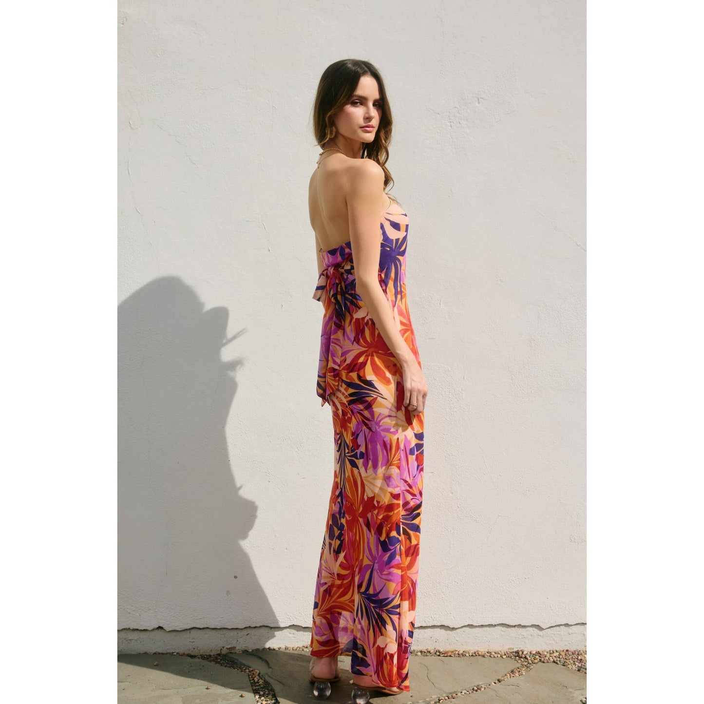 Coastal Cruising Strapless Tie Back Maxi Dress: SUNSET FRONDS / FD11771A-P1998_1