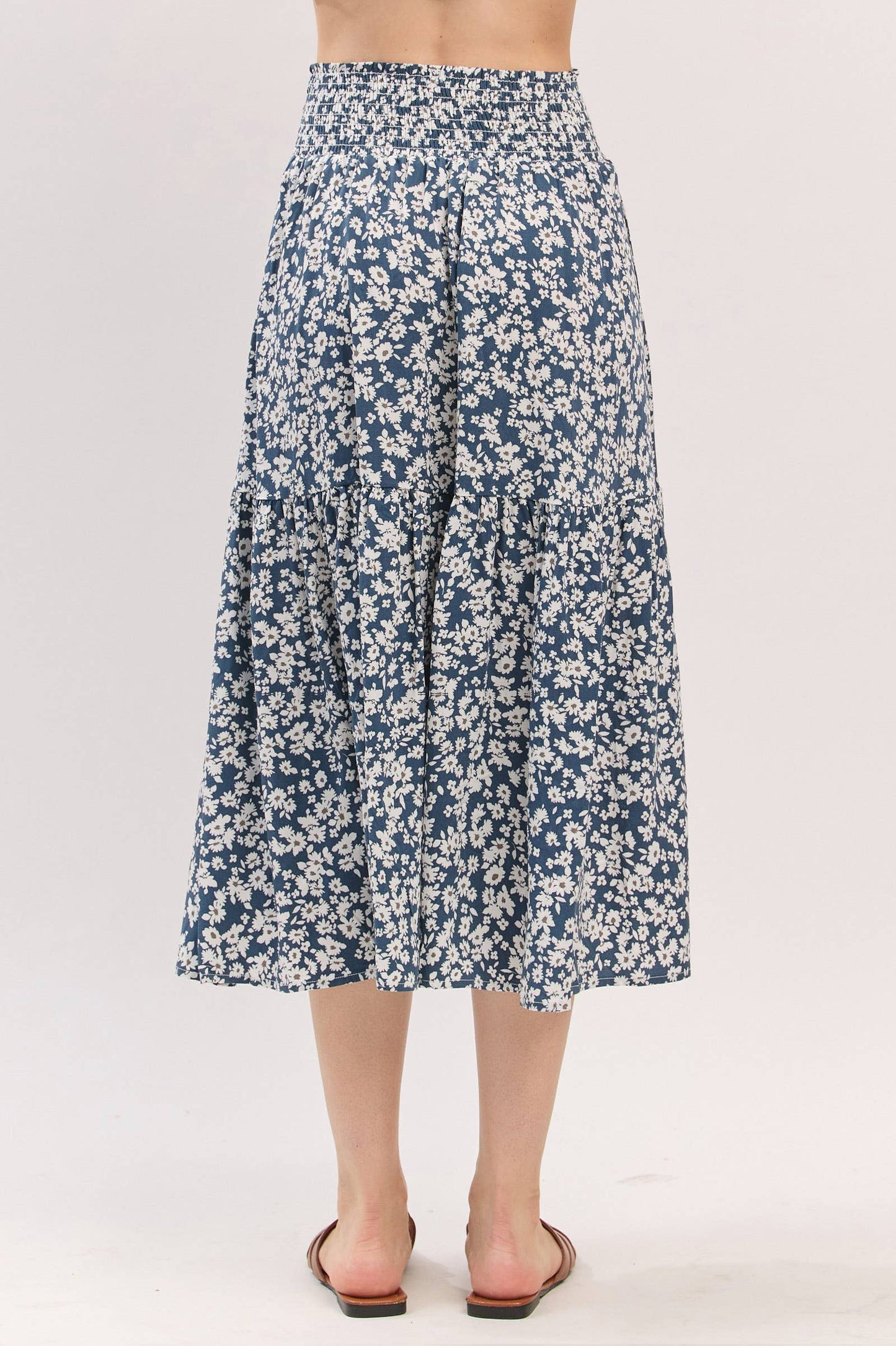 Print Tiered Midi Skirt - VS3533A: Taupe