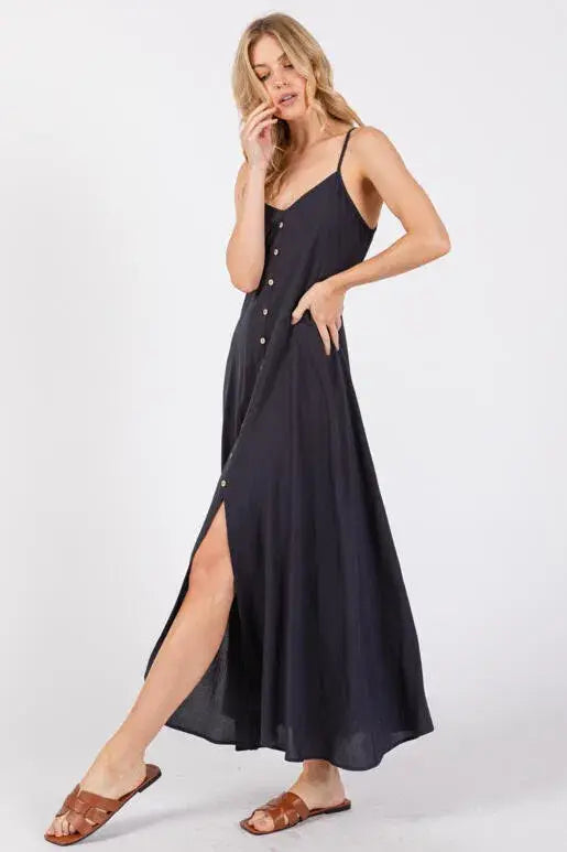 Heavy Gauze Flowy Dress - ND40209-HV: Denim Blue