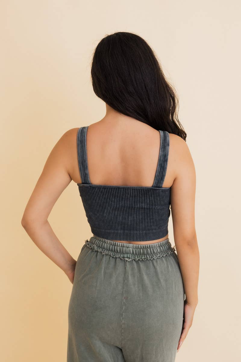 Just Breathe Washed Ribbed Padded Bralette: YL-5667-SGE