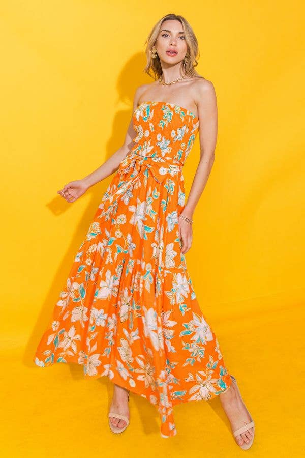 A printed woven midi dress - ID20025: ORANGE